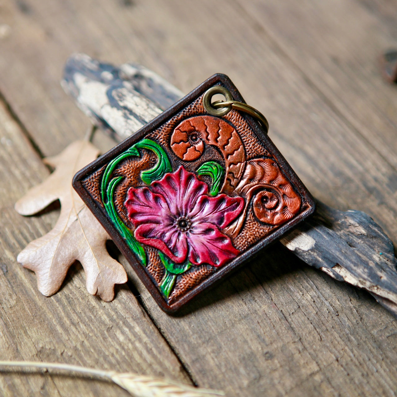 Summer Floral Leather Keychain