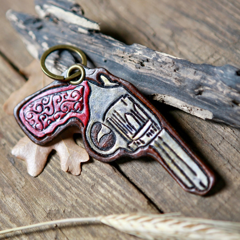 Pink Pistol Leather Keychain