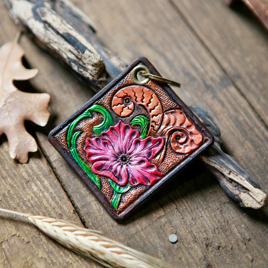 Summer Floral Leather Keychain