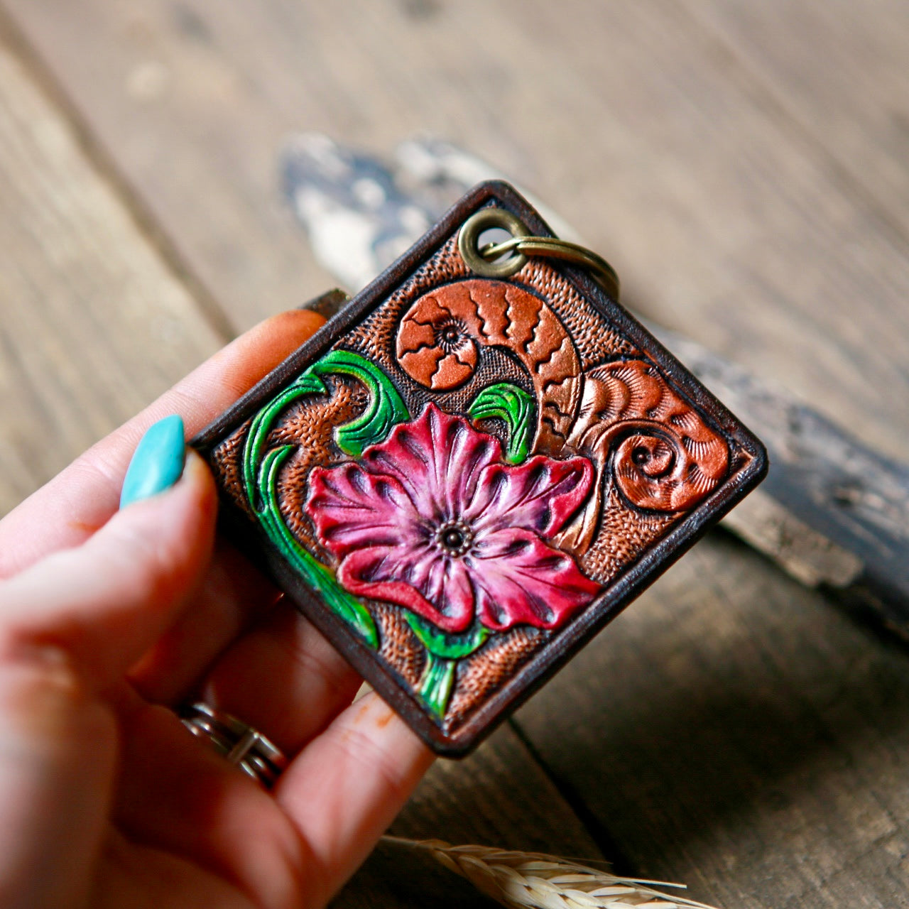 Summer Floral Leather Keychain