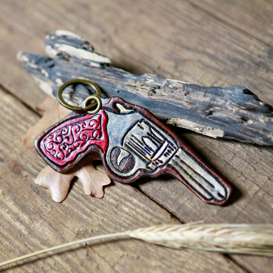 Pink Pistol Leather Keychain