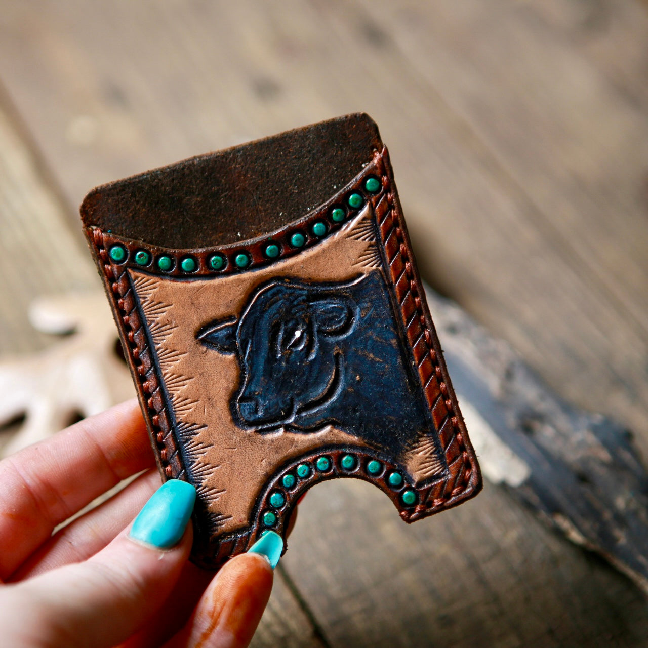 Antiqued Black Angus Card Holder